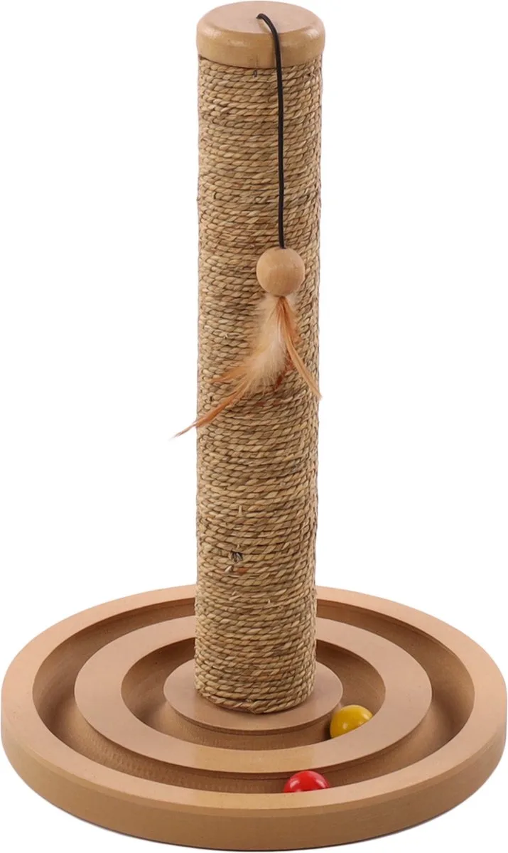 Krabpaal – Flamingo Brigitte Bruin & Naturel – 30 × 30 × 45,5 cm – zeegras krabpaal – met speeltje – compact – voor katten by Flamingo in Beige – product photo