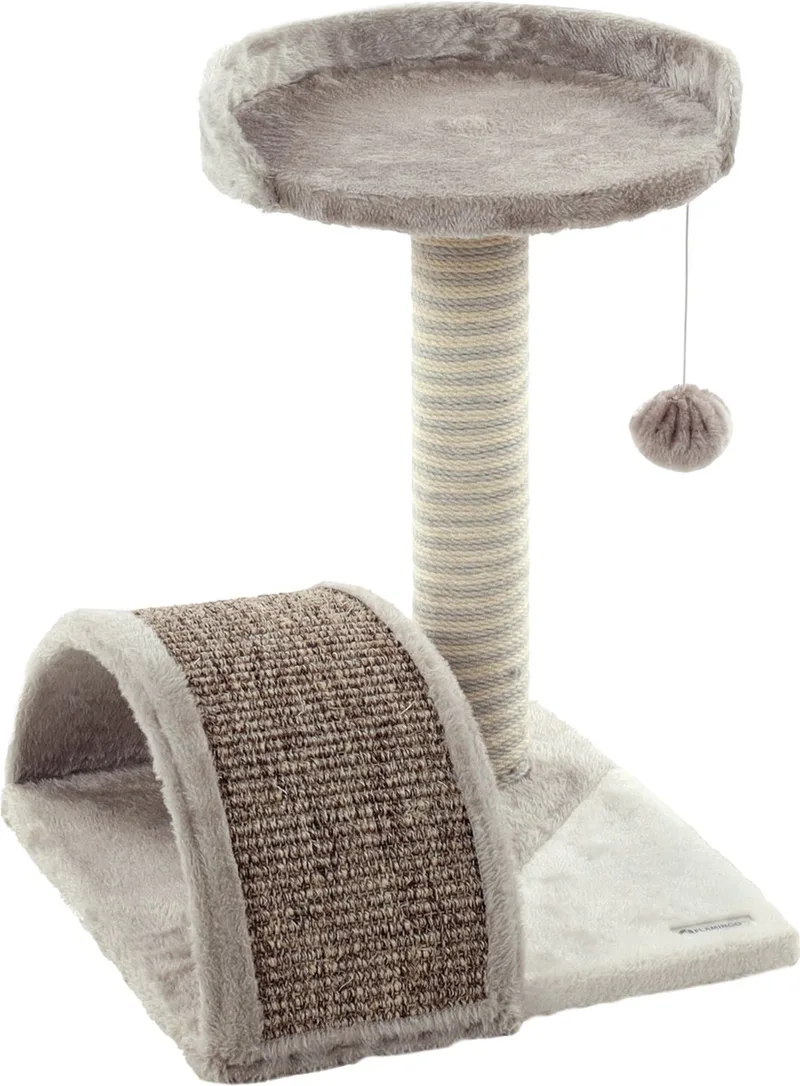 Krabpaal – Flamingo Charlton – krabpaal kat – krabmeubel met speeltje en ligplateau – jute krabtouw – 40x41x45 cm – lichtbeige & lichtgrijs von Flamingo in Beige – Produktfoto