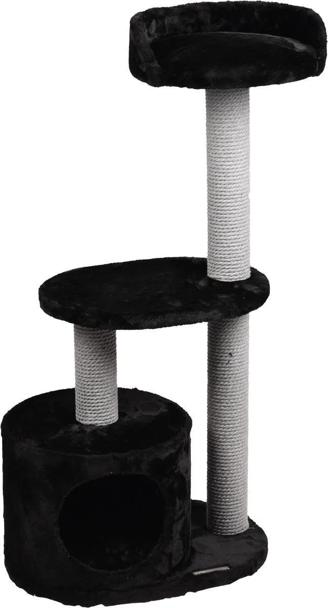 Krabpaal – Flamingo Echo – grijs – 48x34x99 cm – krabmeubel met ligplateaus & schuilplaats – sisaltouw – zachte pluche – voor katten & kittens von Flamingo in Schwarz – Produktfoto
