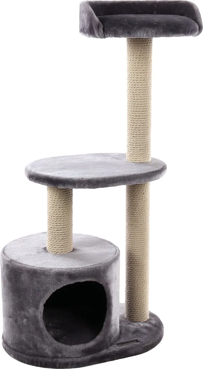 Krabpaal – Flamingo Echo – wit – 48x34x99 cm – krabmeubel met ligplateaus & schuilplaats – sisaltouw – zachte pluche – voor katten & kittens by Flamingo in Grey – product photo