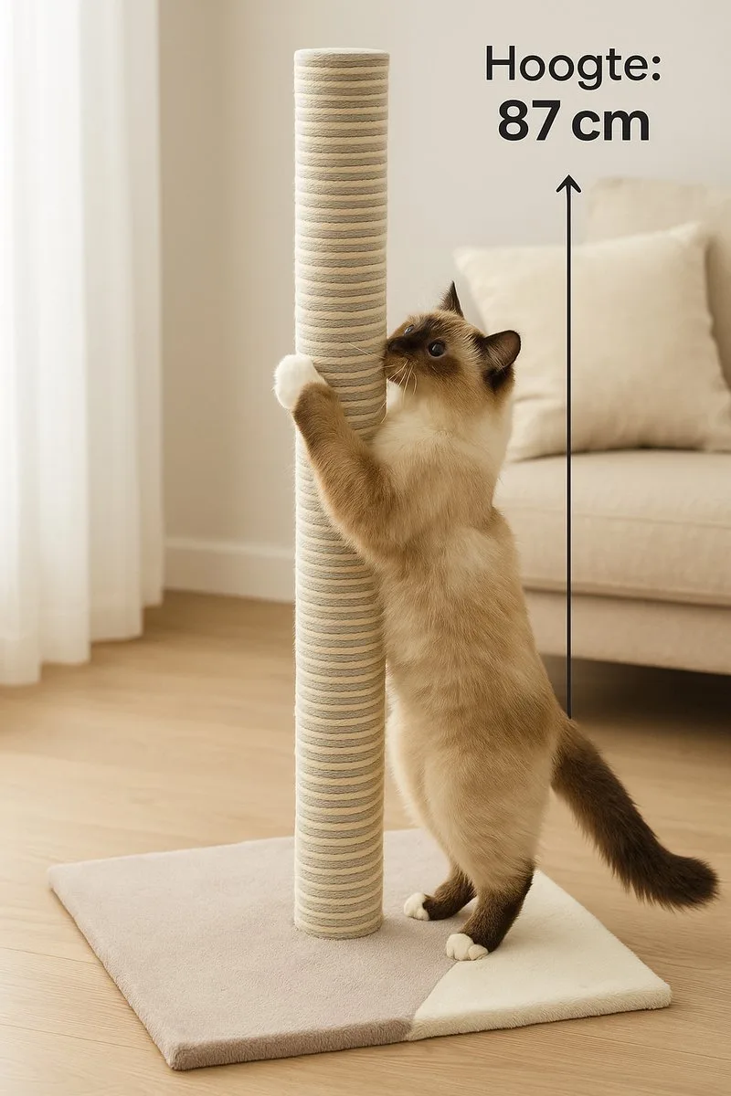 Krabpaal – Flamingo Glen Lichtbeige & Lichtgrijs L – 45 × 45 × 87 cm – jute krabpaal – met zachte Teddy bodemplaat – voor katten by Flamingo in Grey – product photo