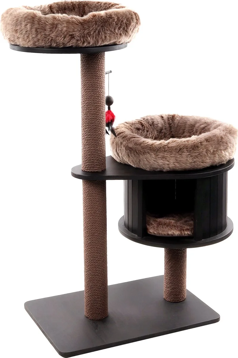 Krabpaal – Flamingo Raisa 1 & Grijs – 79x45x119 cm – luxe kattenboom met relaxmand & schuilplaats – krabpaal met speeltje & papieren touw – voor alle kattenrassen fra Flamingo i Brun – produktbillede