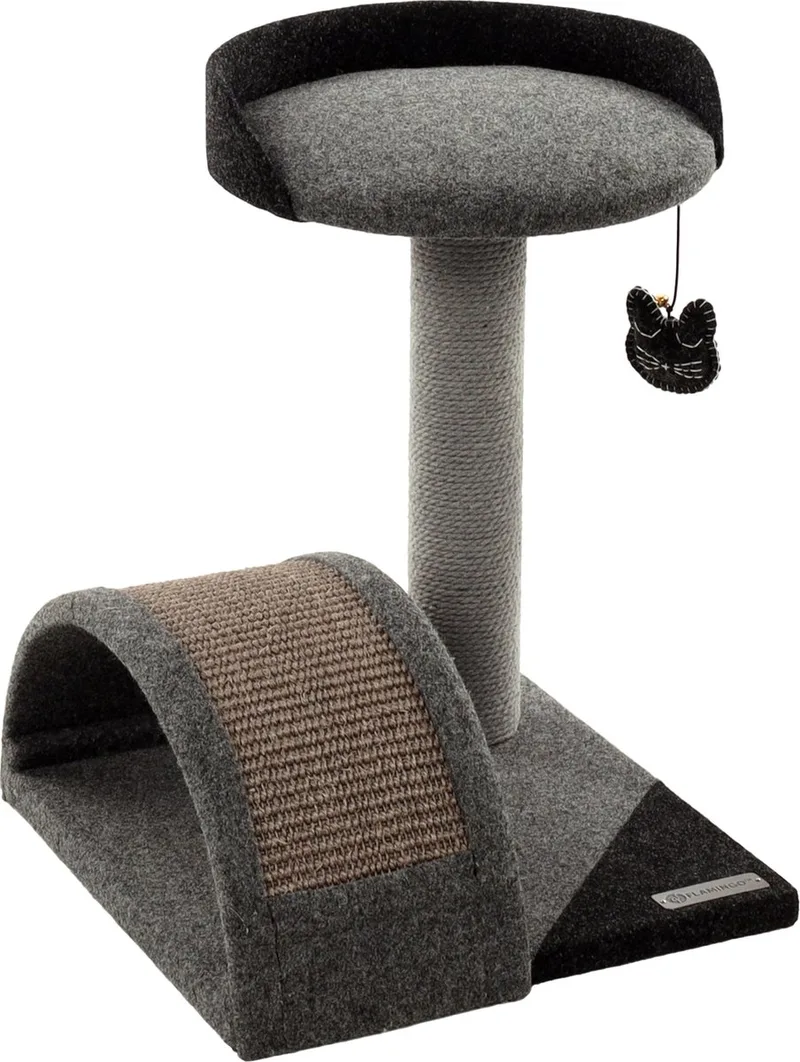 Krabpaal – Gene Grijs & Donkergrijs 43x45x45cm – compacte kattenkrabpaal met sisal krabmat, ligplateau & speeltje met bel by Flamingo in Multicolour – product photo