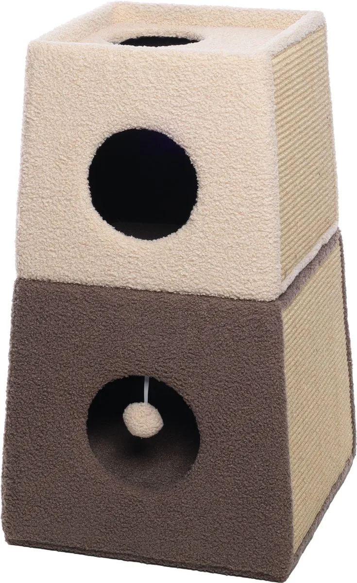 Krabton – Flamingo Doddo Beige & Taupe – 40 x 40 x 71 cm – 2 verdiepingen – sisal krabmat – pluche – uitneembaar kussen by Flamingo in Beige & Taupe – product photo