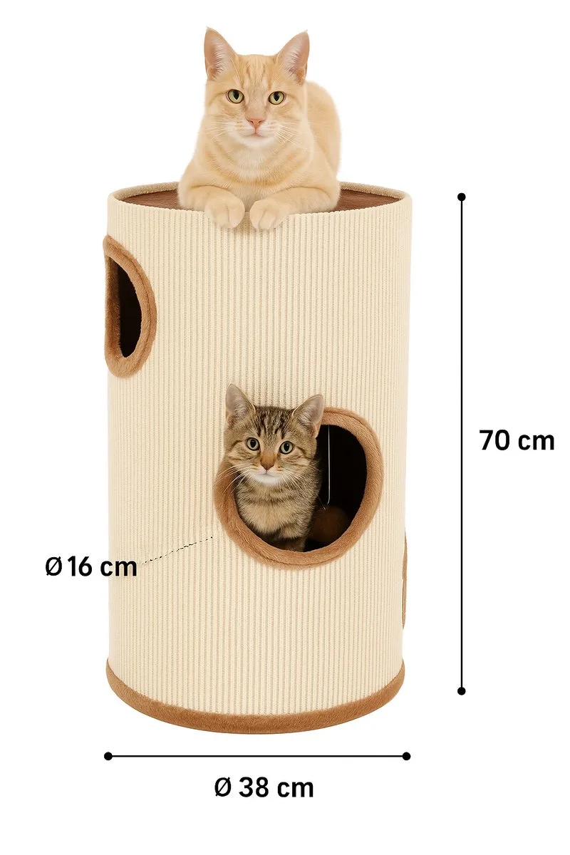 Krabton voor katten – Krabton Emilius Bruin & 38x38x70 cm – luxe krabmeubel met 3 verdiepingen en speeltje – Flamingo von Flamingo in Beige – Produktfoto