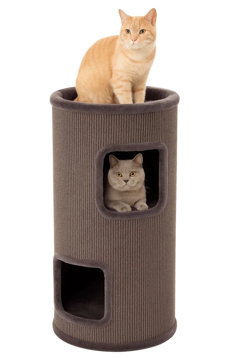 Krabton voor katten – Krabton Enes M – 42x42x90 cm – luxe krabmeubel met 3 verdiepingen – Flamingo First Class Selection by Flamingo in Grey – product photo