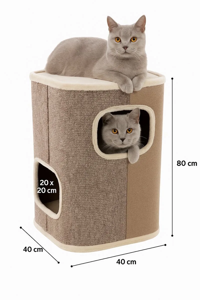 Krabton voor katten – Krabton George & Naturel & Lichtbruin M – 40x40x80 cm – luxe krabmeubel met 2 verdiepingen – Flamingo von Flamingo in Beige – Produktfoto