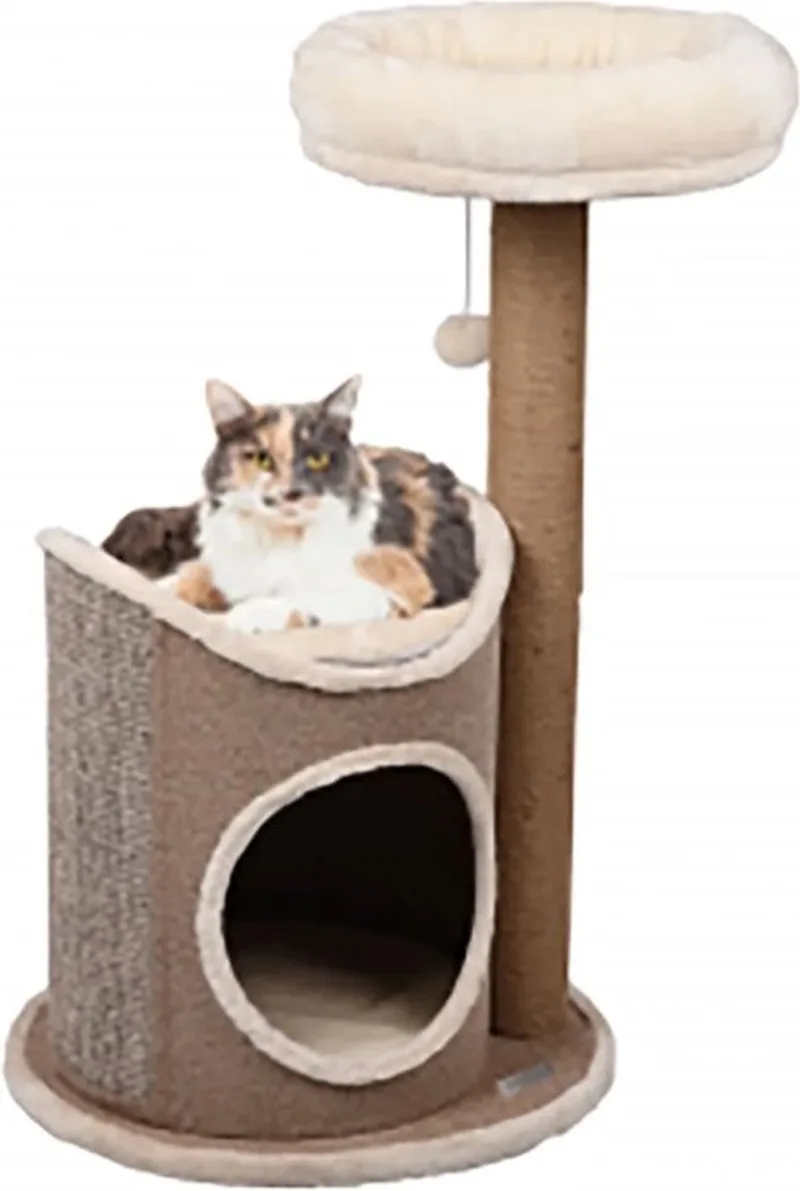Krabton voor katten – Krabton met Krabpaal George & Naturel & Lichtbruin L – 68x49x90 cm – luxe krabmeubel met 2 verdiepingen en extra krabpaal – Flamingo de Flamingo en Beige – photo produit