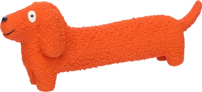 LATEX HOND ORANJE7x28,2x10,7CM - speelgoed hond von Flamingo in Orange – Produktfoto 1 von 5