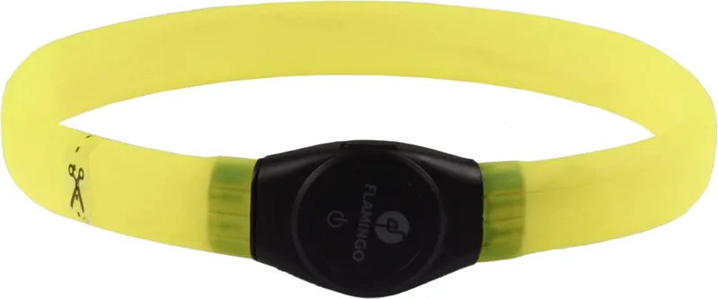 LED halsband hond oplaadbaar – Ilona Visio – 35-64cm – lichtgevende halsband met USB & 3 standen – zichtbaarheid tot 500m fra Flamingo i Gul – produktbillede