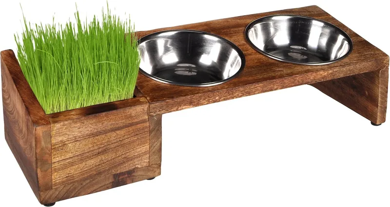 Lela Duo Dinner Staander - Eet- En Drinkpot Katten - Eet- En Drinkpot Set Lela Met Bak Voor Kattengras 2x375ml 13cm - 1st - 132939 - 1st fra Flamingo i Natur – produktbillede