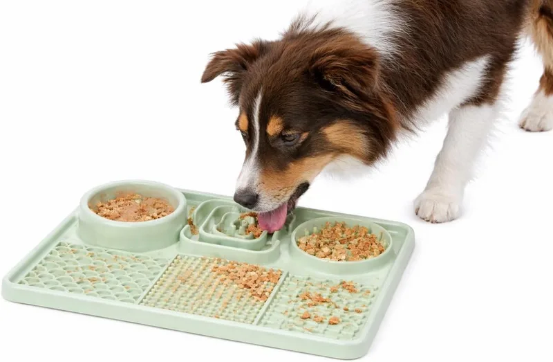 Likmat hond - likmat kat - anti schrok likmat - Pengu Rechthoekig Lichtgroen - 2 in 1 silicone likmat met zuignappen - voor snacks en voeding - 30,5x20,5cm de Flamingo en Vert – photo produit