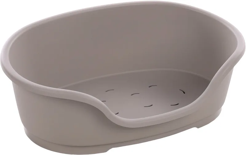 Mand Tuck Ovaal – Maat S – 58×38×20 cm – Comfortabele Kunststof Hondenmand voor Kleine Honden en Pups by Flamingo in Grey – product photo