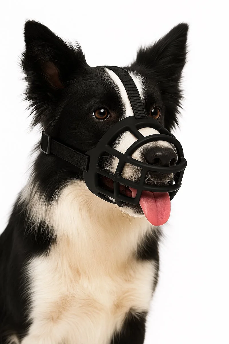 muilkorf honden – Zachte siliconen muilkorf hond verstelbaar – Maat L – Model Benzo by Flamingo in Black – product photo