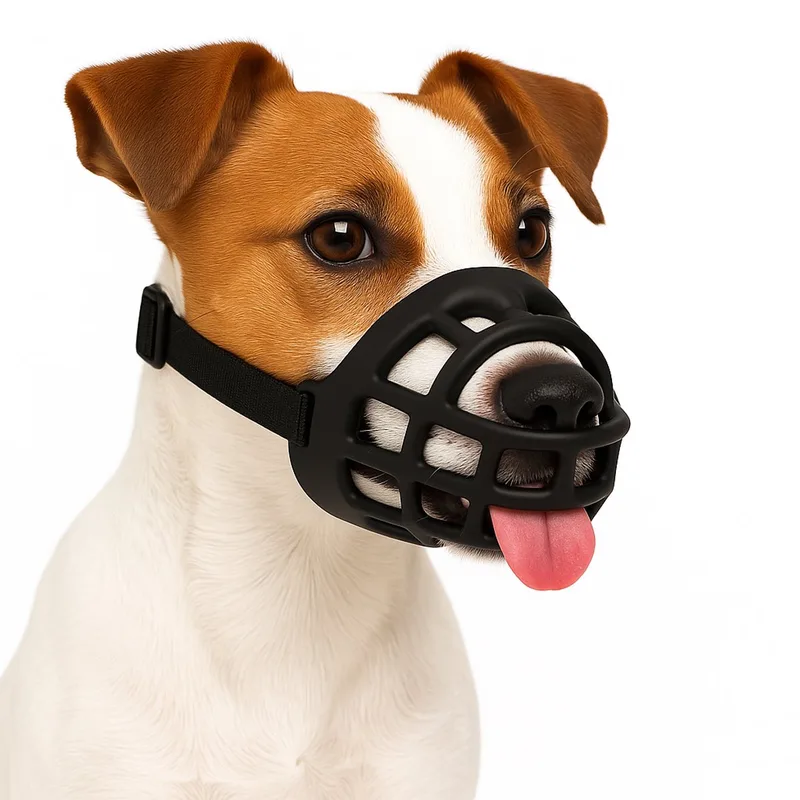 muilkorf honden – Zachte siliconen muilkorf hond verstelbaar – Maat S – Model Benzo by Flamingo in Black – product photo