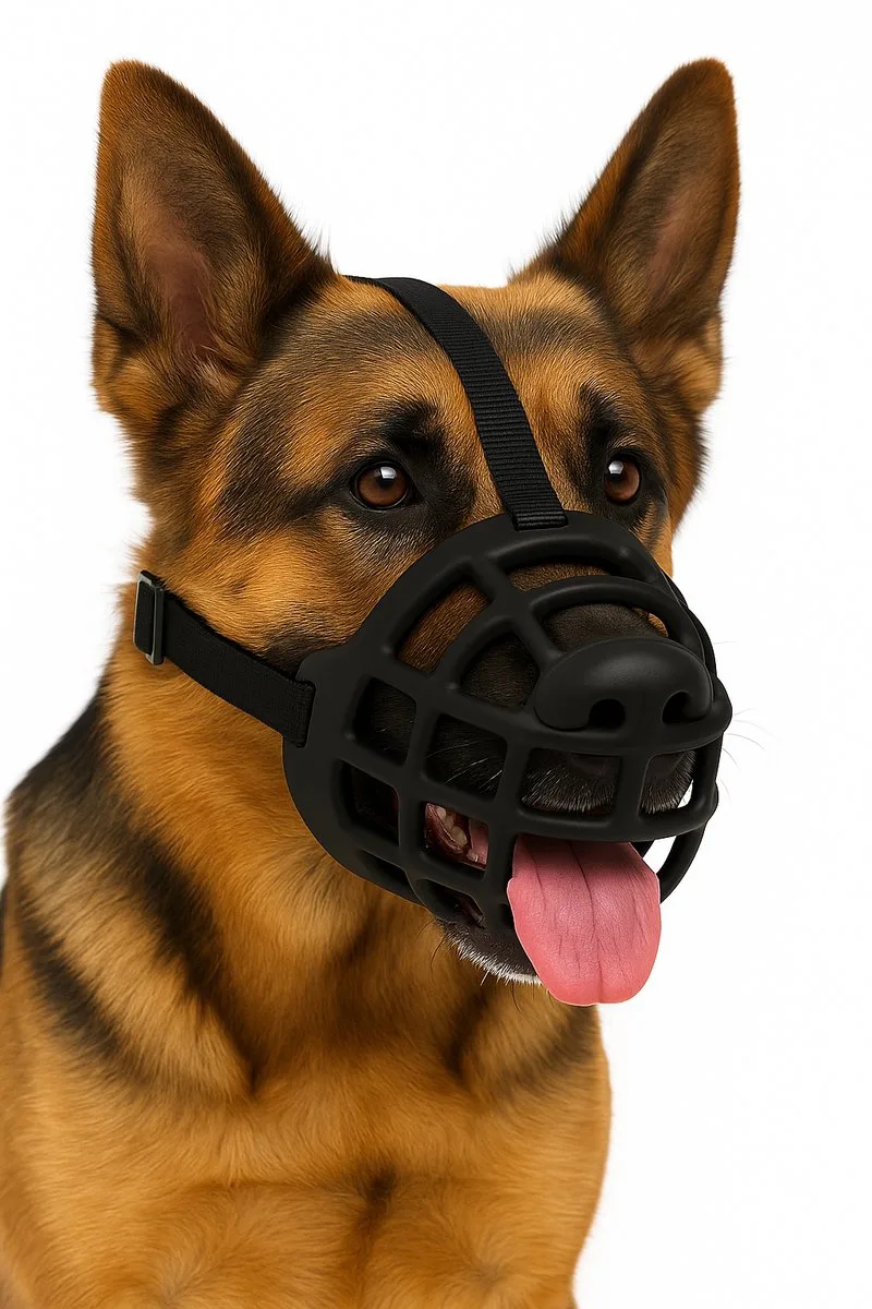 muilkorf honden – Zachte siliconen muilkorf hond verstelbaar – Maat XXL – Model Benzo by Flamingo in Black – product photo