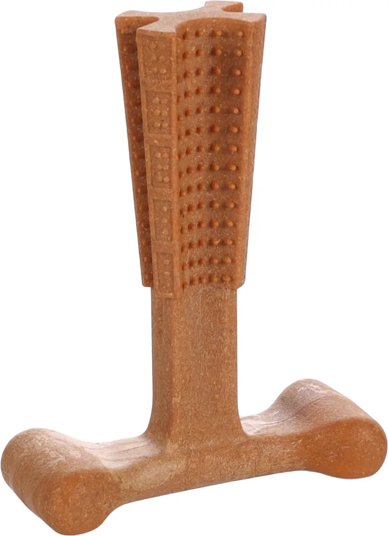 Nyl'o Bamboo T-bone - Speelgoed Honden - Hs Nyl'o Bamboo T-bone Rund Bruin Medium 14,5cm - 1st - 136352 - 1st by Flamingo – product photo