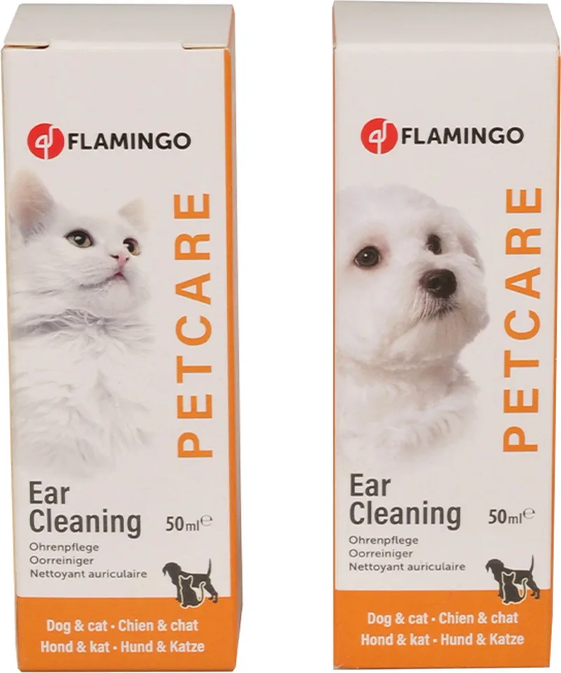 Oorreiniger flamingo voor hond en kat - 50 ml - milde reiniger verwijderd oorsmeer en vuil uit de gehoorgang van uw kat of hond. MAG NIET IN HET OOG.. de Flamingo – photo produit