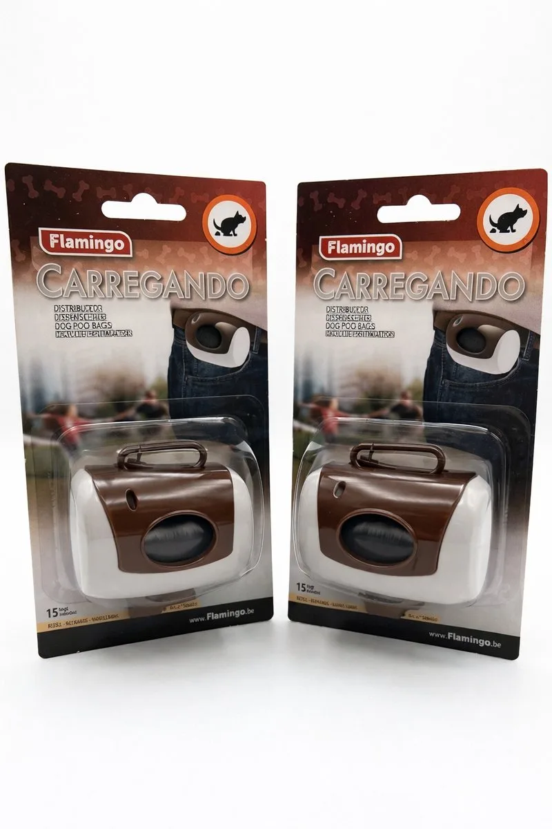 Poepzakjes Dispenser – Duopack 2 Stuks – Inclusief 30 Zakjes – Hond – Uitlaat Accessoire – Bruin/Wit de Flamingo en Marron – photo produit