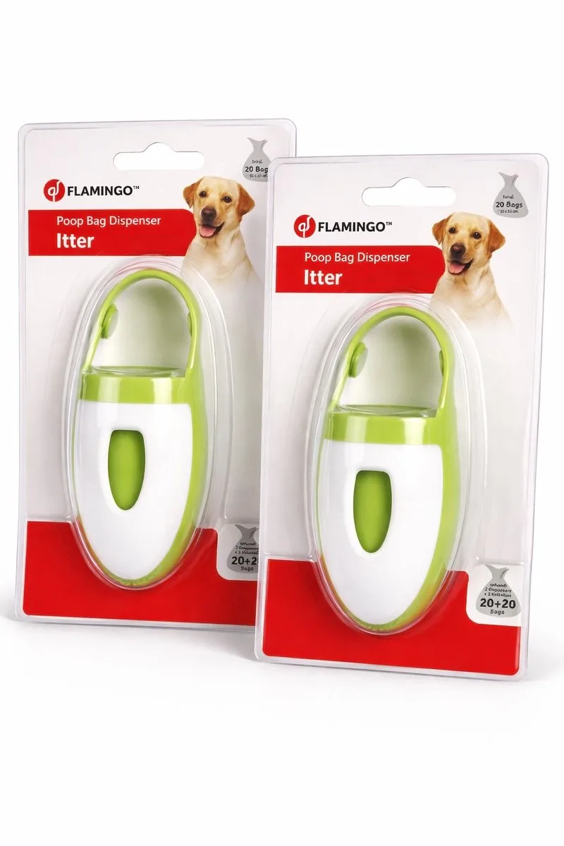 Poepzakjes Dispenser – Duopack 2 Stuks – Inclusief 40 Poepzakjes – Hond – Uitlaat Dispenser – Groen/Wit van Flamingo in Groen – productfoto