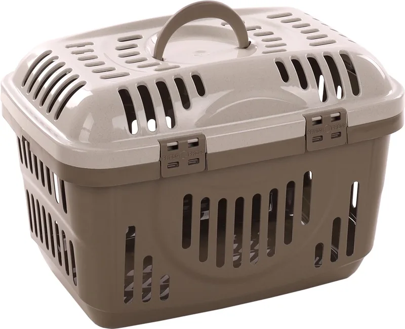 Reisbench – Transportkooi Darva 48,5x33,5x33cm – veilige draagbare bench voor katten, kleine honden & knaagdieren de Flamingo en Taupe – photo produit