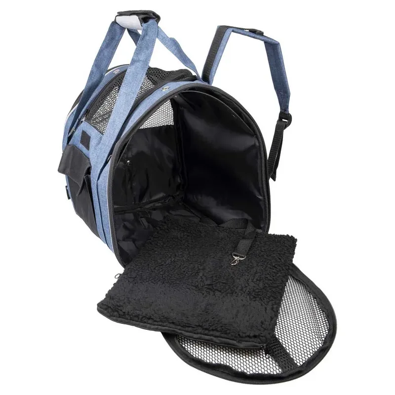 Rugzak hond – Rugzak kat – Flamingo Lenie – 36 x 32 x 32 cm – verstevigd frame – ventilatiegaas – uitneembare bodem – autogordellus – veiligheidsriem – reistas hond & reistas kat by Flamingo in Blue – product photo 3 of 5