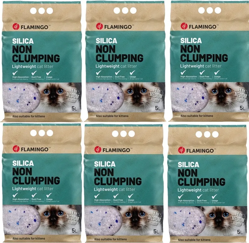 Silica Kattenbakvulling - Premium - Geschikt voor kittens - 6x 5L - incl 1x catnip! de Flamingo – photo produit