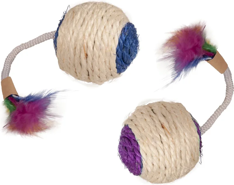 Sisal Speelbal Rammelaar met veer - Kattenspeelgoed - 6.5 cm - Mutli von Flamingo in Willekeurig – Produktfoto