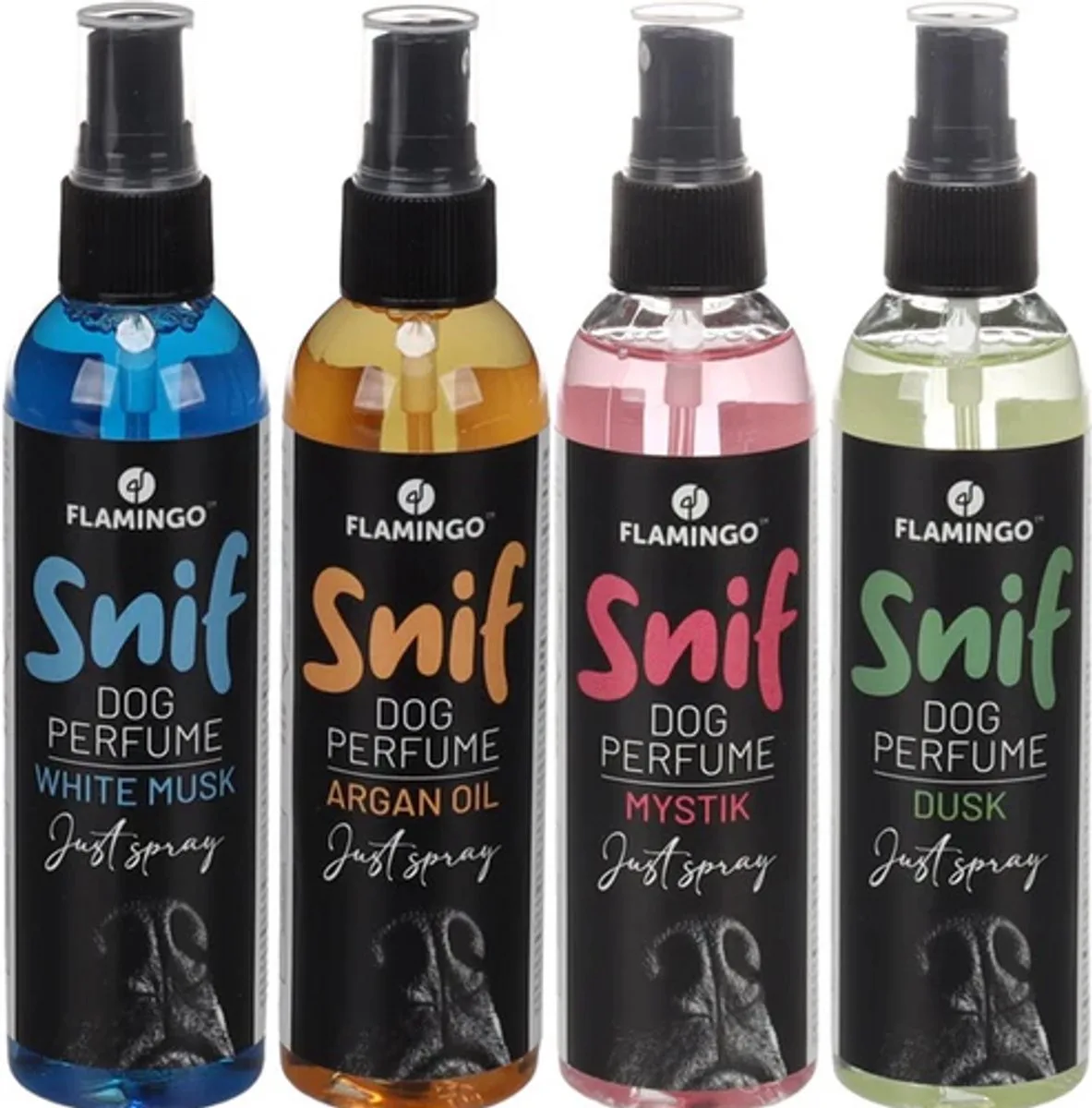 Snif Hondenparfum - 4 geuren - White Musk - Mystik - Arganolie - Dusk - 120 ml de Flamingo – photo produit