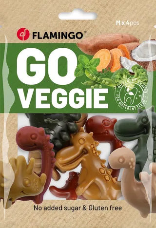 Veggie - Snack Honden - Veggie Dino Mix M 4st 120gr - 4st fra Flamingo – produktbillede 1 af 2