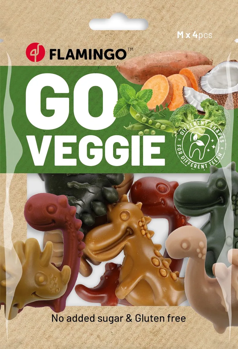 Veggie - Snack Honden - Veggie Dino Mix M 4st 120gr - 4st fra Flamingo – produktbillede 1 af 2