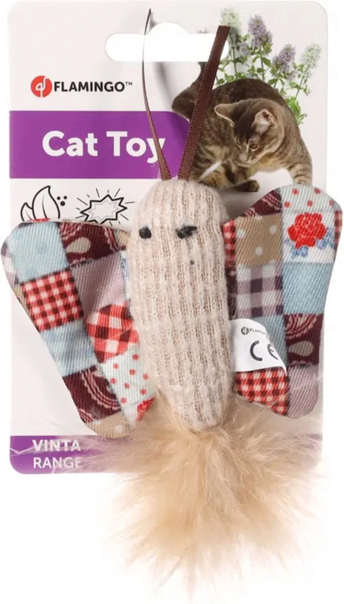 Vinta Vlinder + Veer - Kattenspeelgoed de Flamingo en Beige – photo produit