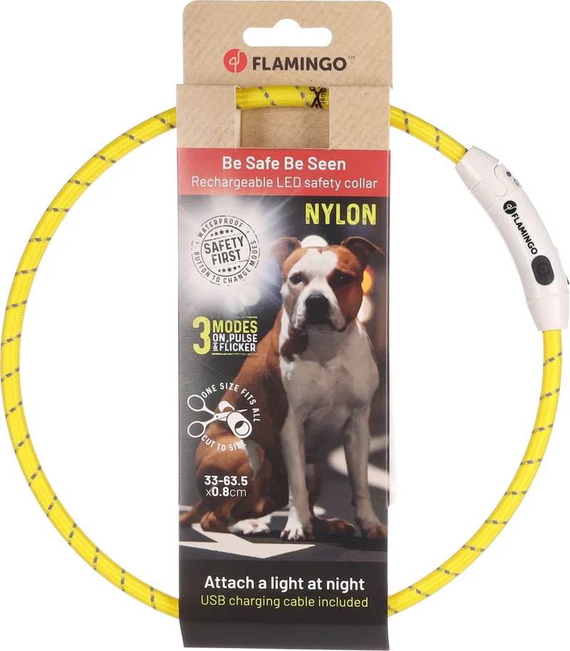 Visio Leora - Halsband Honden - Halsband Led leora 33-63,5cm 8mm - 1st by Flamingo in Yellow – product photo