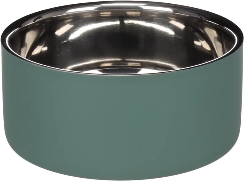 Voerbak hond - drinkbak hond - 1,2L - Xara Rond & Zilver - luxe inox eetpot die voeding langer koel houdt - 17cm by Flamingo in Green – product photo