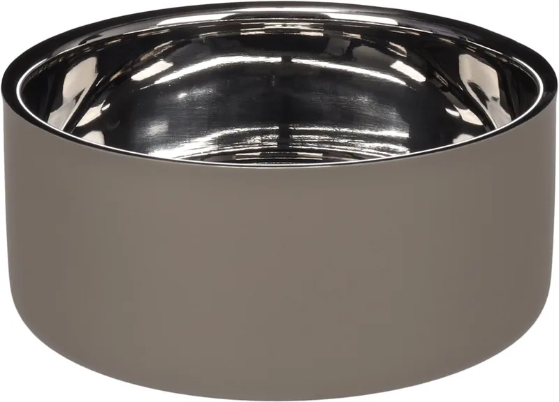 Voerbak hond - drinkbak hond - 1,9L - Xara Rond & Zilver - extra grote inox voerbak dubbelwandig - 20,5cm fra Flamingo i Taupe – produktbillede