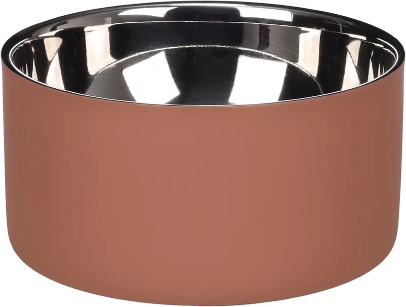 Voerbak hond - drinkbak hond - 700ml - Xara Rond Zalmroze & Zilver - luxe inox voerbak met dubbele wand - 15cm by Flamingo in Pink – product photo