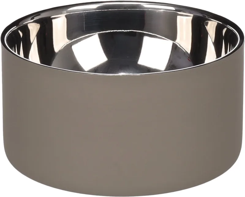 Voerbak hond - drinkbak hond - 700ml - Xara Rond & Zilver - dubbelwandige inox voerbak met antislip - 15cm von Flamingo in Taupe – Produktfoto