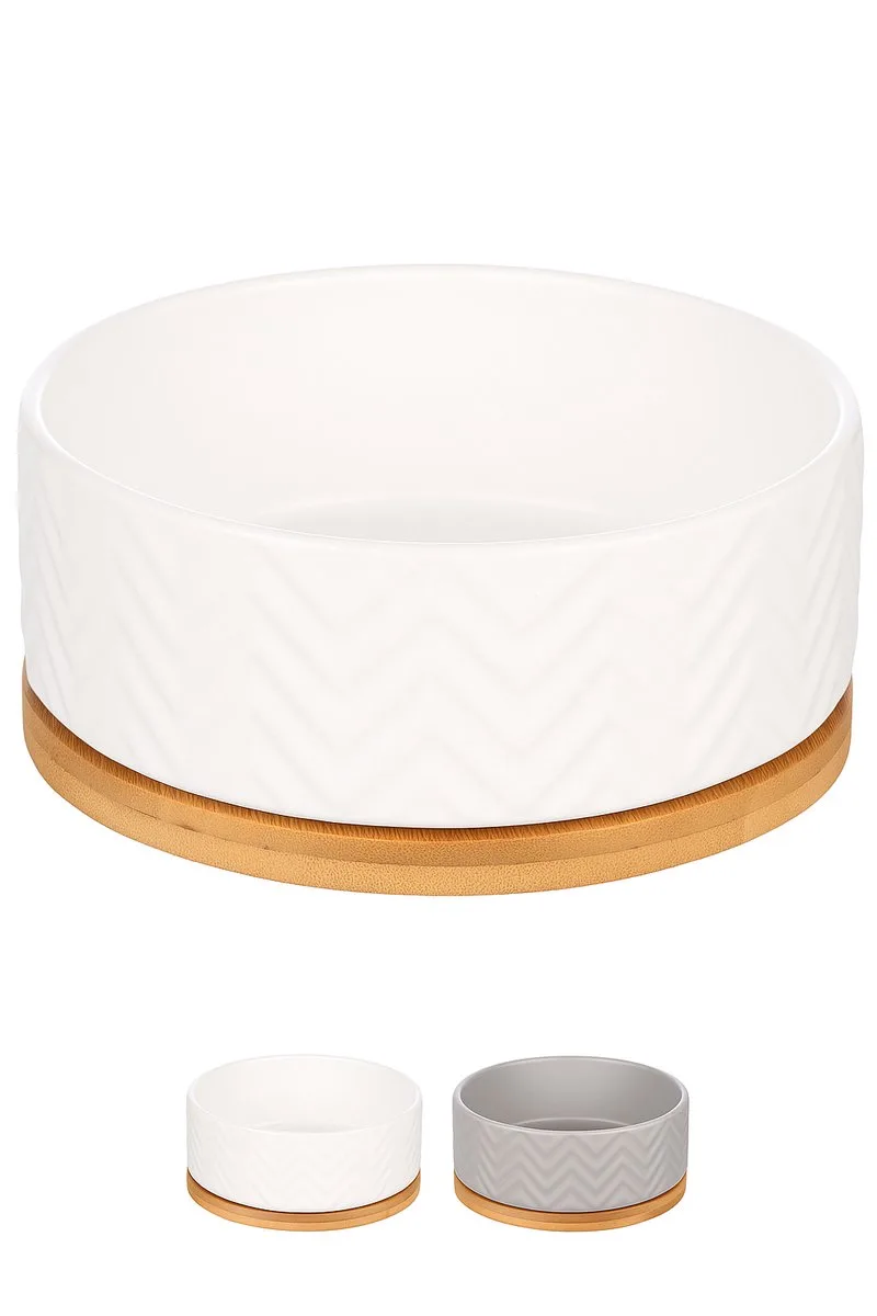 Voerbak hond – drinkbak hond – voerbak hond met standaard – eetbak hond keramiek – Ø16 cm – 990ml – Flamingo eetbak Bianco de Flamingo en Blanc – photo produit