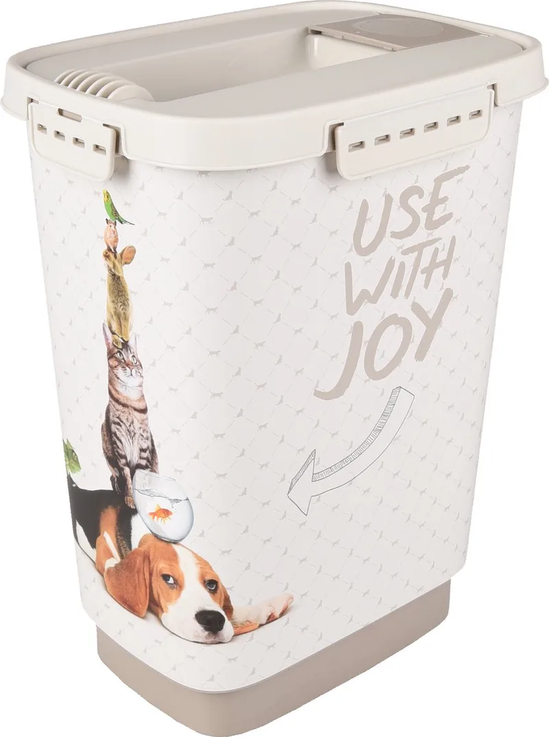 voerton hond – June 8,4L – kunststof voerton met klepdeksel & handvat – hondenvoer opslag – taupe/wit – luchtdicht by Flamingo in Taupe – product photo
