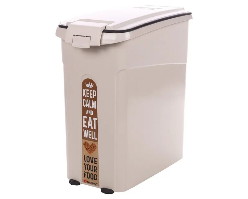 voerton hond – Kolio 16L – compacte kunststof voercontainer met schep & klapdeksel – luchtdichte hondenvoer opslag by Flamingo in Beige – product photo 2 of 5