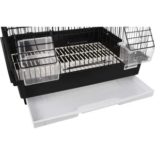Vogelkooi – Flamingo Lampung 2 – huis – 34x28x44,5 cm – metalen vogelkooi met zitstokken & eet-/drinkbakjes – uitschuifbare lade – geschikt als vervoerskooi of ziekenkooi by Flamingo in Black – product photo 2 of 3