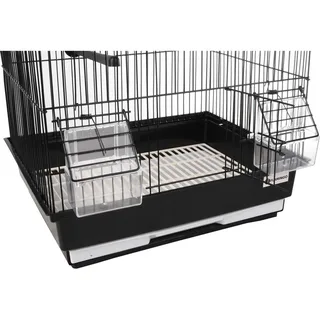 Vogelkooi – Flamingo Lampung 2 – huis – 34x28x44,5 cm – metalen vogelkooi met zitstokken & eet-/drinkbakjes – uitschuifbare lade – geschikt als vervoerskooi of ziekenkooi by Flamingo in Black – product photo 3 of 3