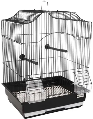 Vogelkooi – Flamingo Lampung 2 – huis – 34x28x44,5 cm – metalen vogelkooi met zitstokken & eet-/drinkbakjes – uitschuifbare lade – geschikt als vervoerskooi of ziekenkooi by Flamingo in Black – product photo 1 of 3