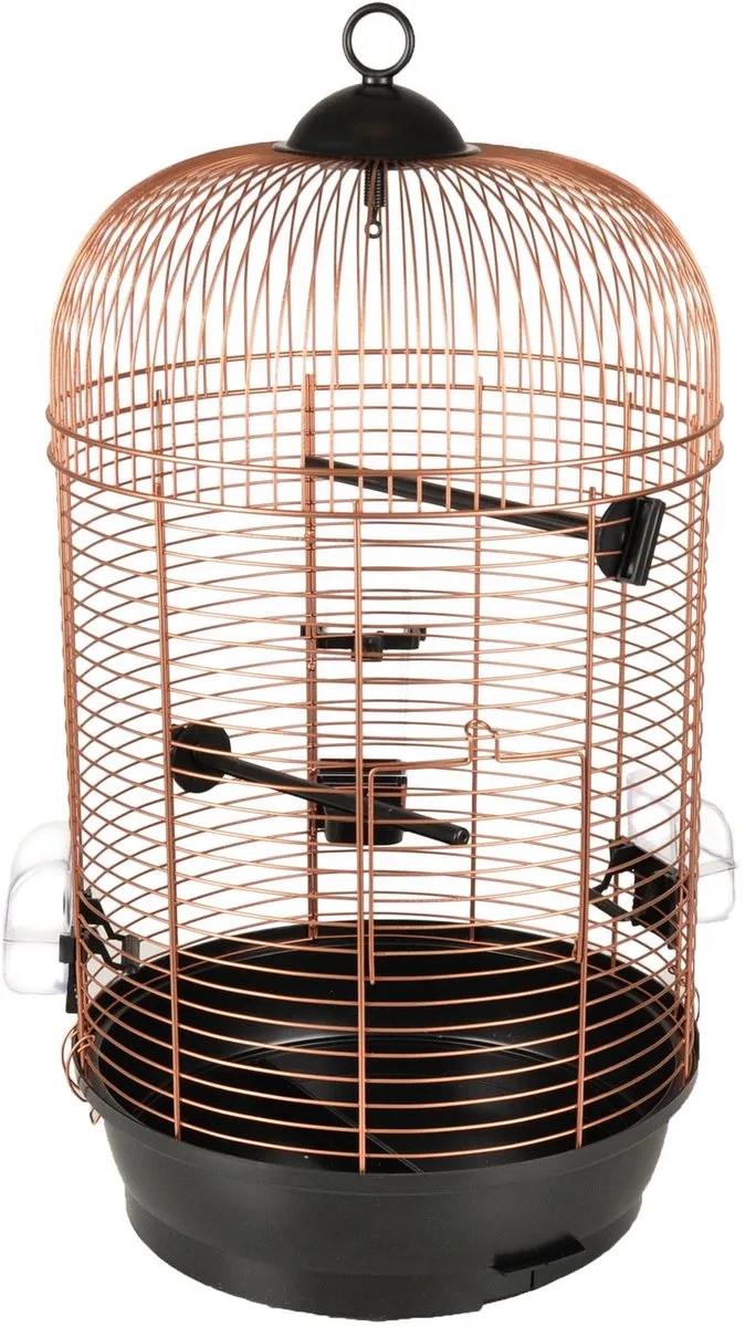 Vogelkooi – Flamingo Parkietenkooi Sanna 2 Koper Zwart – 35x35x67 cm – met zitstokken & eetbakjes – voor parkieten & kanaries fra Flamingo i Brun – produktbillede