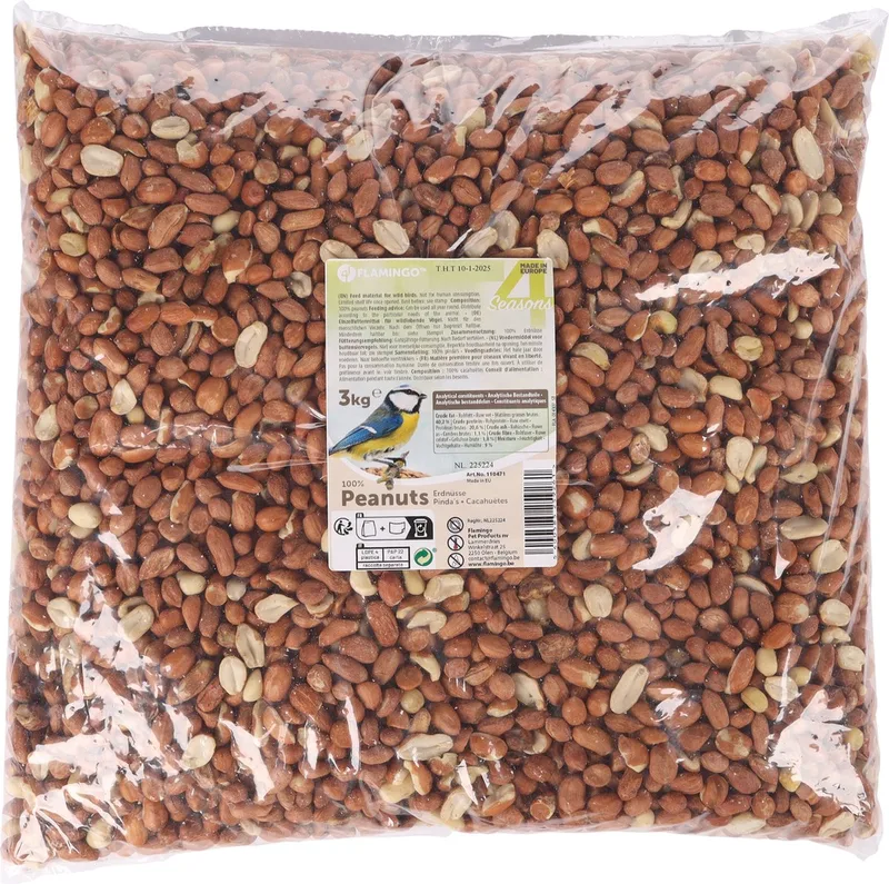 Vogelvoer – Flamingo Four Seasons Gepelde Pinda’s – 3 kg – energierijk & voedzaam – voor buitenvogels by Flamingo – product photo