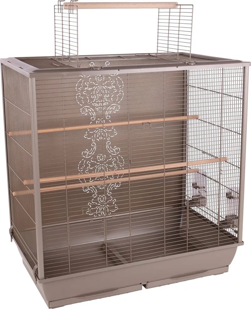 volière Parkietenkooi Ibis – Ruime vogelkooi met zitstokken, eetbakjes & dakopening – 78x48x81,5 cm by Flamingo in Taupe – product photo