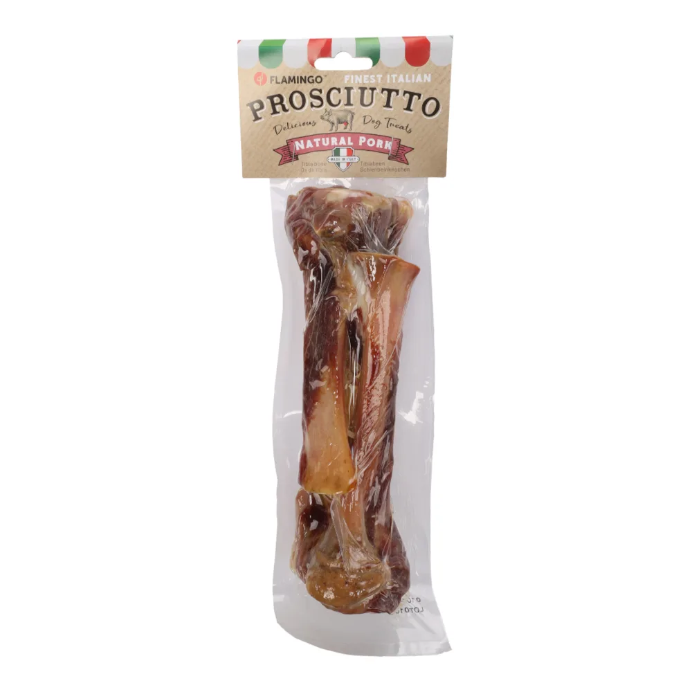 Voordeelpakket: 2x Flamingo Prosciutto varkensscheenbeen 2 stuks hondensnacks by Flamingo – product photo