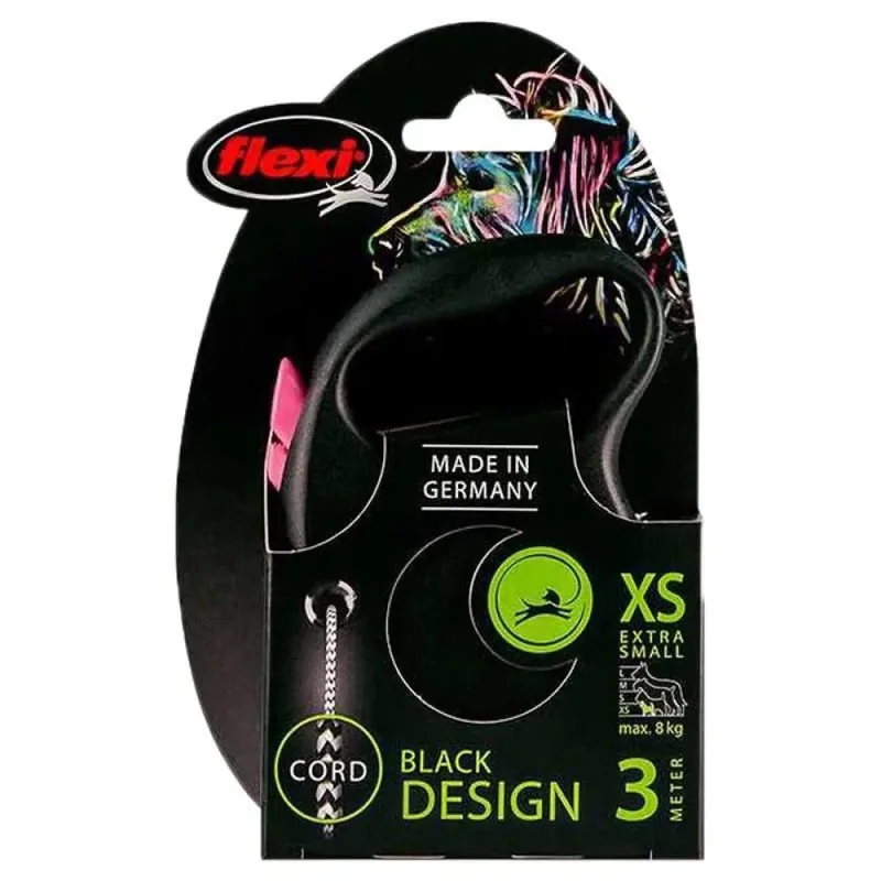 Flexi Rollijn Black Design Cord Roze by flexi in Zwart met roos logo – product photo 2 of 2