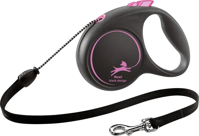 Flexi Rollijn Black Design Cord Roze by flexi in Zwart met roos logo – product photo