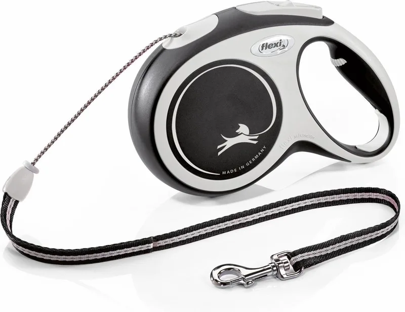 New Comfort - Rollijn Koord Hondenriem - M - 8 m - Lichtgrijs - Middelgrote Honden de flexi en Noir – photo produit